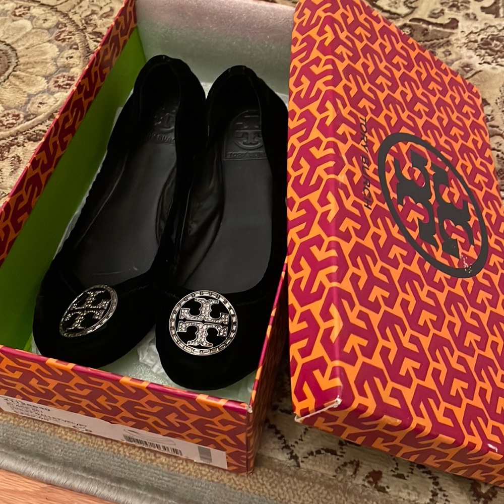 Tory Burch Black Velvet Ballet Flats